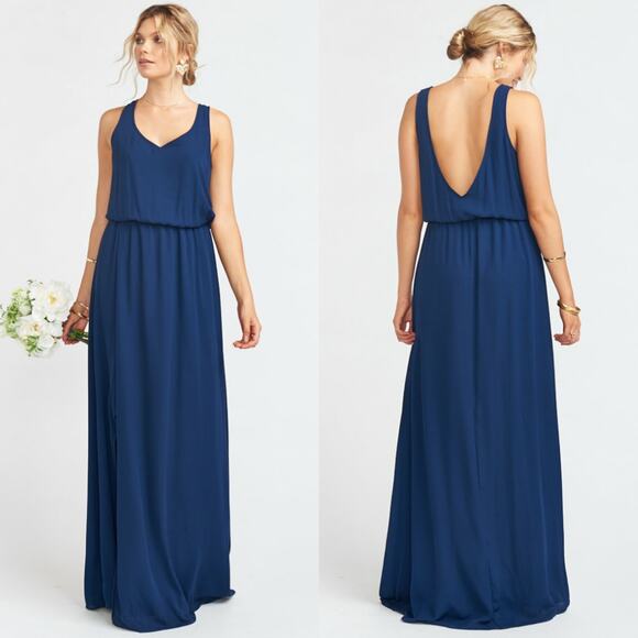 Show Me Your Mumu Kendall Maxi Dress in Rich Navy Crisp Women's Size S - Picture 2 of 10